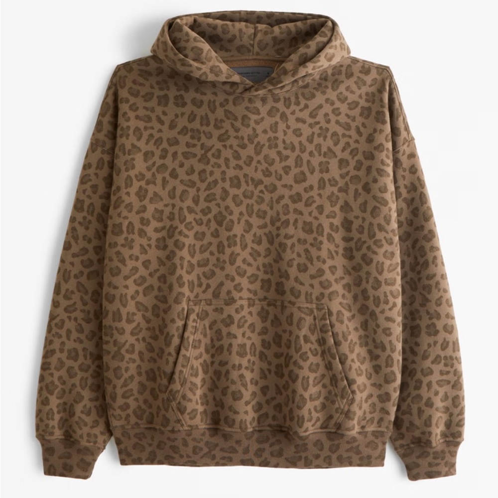 NWT Abercrombie & Fitch Light Brown Leopard Print Essential Popover Hoodie